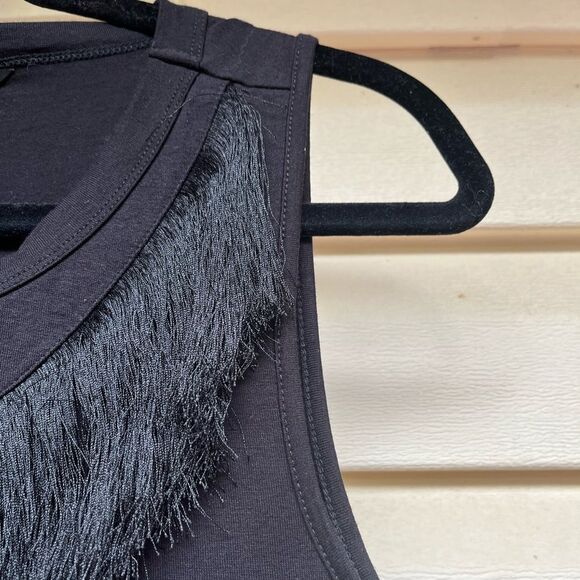 Armani exchange, black, sleeveless blouse, fringe across chest, round neck, XS - Picture 5 of 7